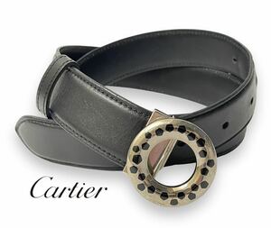 Cartier カルティエ レザー ベルト サークル パンサー シルバーバックル ブラック フランス製 正規品