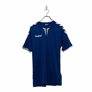 hummel 半袖 ロゴ Tシャツ ヒュンメル XS ブルー ホワイト スポーツ サッカー ユニフォーム 古着卸 アメリカ仕入 a604-5383