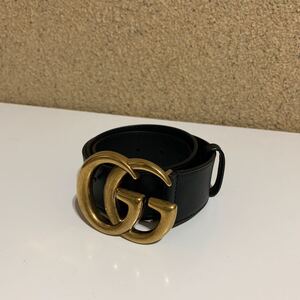 美品　 GUCCI グッチ GGマーモント レザー ベルト ブラック　 GGバックル　400593 30/75