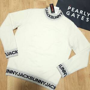 正規品　新品　PEARLY GATES　パーリーゲイツ　ジャックバニー　ニットスニード　ニットブルゾン　お洒落なロゴ　裏地付　ホワイト　size4