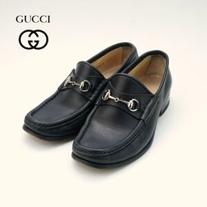 GUCCI グッチ 34 1/2 21.5 ビットローファー イタリア製 ヒール ラウンドトゥ レザー 黒 ブラック/PC21