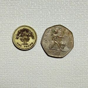 イギリス コイン 1987年1ポンド/1977年 50ペンス 硬貨