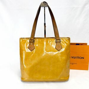 ルイヴィトン トートバッグ モノグラムヴェルニ ヒューストン　ハンドバッグ　 LOUIS VUITTON イエロー　パテントレザー