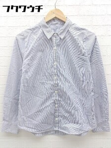 ◇ UNITED ARROWS green label relaxing ストライプ 長袖 シャツ サイズ38 ホワイト ネイビー レディース