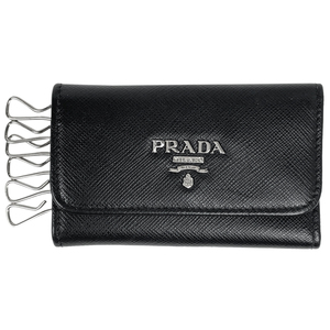 【在庫一掃】 プラダ PRADA ロゴ 6連 キーケース キーフック キーケース サフィアーノレザー ネロ(ブラック) レディース 【中古】