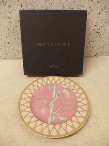 0930039w【BVLGARI Rosenthal ROSA INNAMORATA BROTTELLER 18cm プレート】ブルガリ/ローゼンタール/バラ/ケーキ皿/ピンク×金彩/中古品