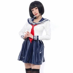 XLサイズ 学生服 女子制服 長袖 セーラー服 コスプレ レディース 制服 JK 仮装 可愛い コスチューム 白二本 紺色の襟 可愛い PUレーザー