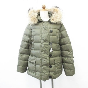 モンクレール MONCLER ダウン ジャケット コート ジップアップ フード ファー ナイロン ウール カーキ 緑 グリーン 1 レディース