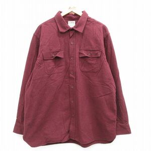 XL/古着 エルエルビーン LLBEAN 長袖 ヘビー フランネル シャツ メンズ 00s 大きいサイズ ロング丈 コットン エンジ 23oct26 中古 トッ