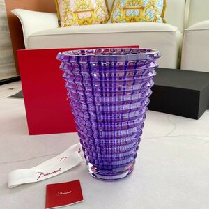 バカラ Baccarat 花瓶 クリスタルガラス クリア 花瓶 美品 小物 Ｌ　パープル