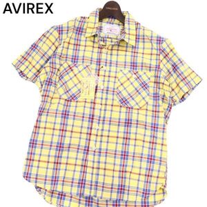 【新品 未使用】 AVIREX アヴィレックス 春夏★ 半袖 マドラス チェック ワーク シャツ Sz.S　メンズ　I4T01239_4#A