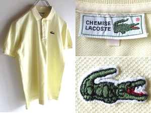 希少 80sビンテージ LACOSTE ラコステ ビームス別注元ネタ/文字ワニ ロゴワッペン 鹿の子ポロシャツ 2程度 ライトイエロー 黄色 大沢商会