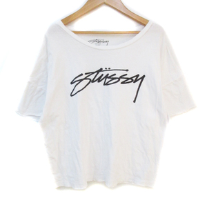 ステューシー STUSSY Tシャツ カットソー 半袖 ラウンドネック ロゴプリント M 白 ホワイト /FF28 ■GY11 レディース