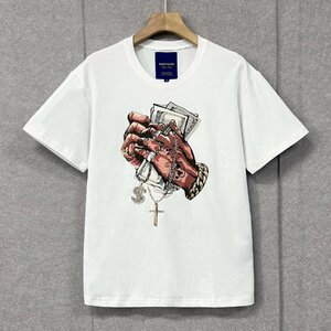 個性・半袖Tシャツ 定価2万◆Emmauela・イタリア・ミラノ発◆コットン100％ ソフト 通気 吸汗 快適 オシャレ カットソー ヒップホップ M