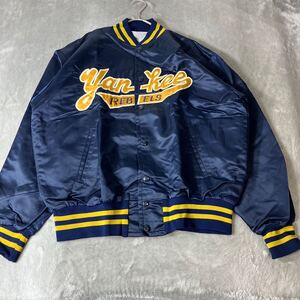 ALADEN 80s 90s ナイロンスタジャン ジャケット ブルゾン ビンテージ カレッジ系　リブライン ネイビー　イエロー　XL相当 古着アメカジ