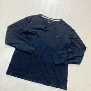 3967☆ TOMMY HILFIGER トミーヒルフィガー トップス 長袖Tシャツ VネックTシャツ メンズ M ブラック 無地