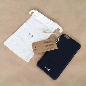 新品 レア 貴重 A.P.C. iPhone 本革 レザー ケース ブラック ロゴ 6Plus 巾着袋 18cm×11cm スマホ カバー Apple APC アーペーセー @a931