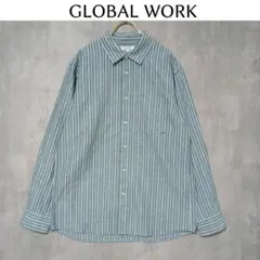 GLOBAL WORK グローバルワーク【M】リネン混 ストライプシャツ　麻