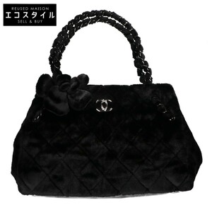 CHANEL シャネル 13番台 A47571 ココマーク パテントレザー ファー カメリア キルティング チェーン トートバッグ ブラック