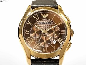 ★稼働品◎ EMPORIO ARMANI エンポリオアルマーニ AR-1701 クォーツ クロノグラフ デイト 純正ベルト メンズ 腕時計 電池交換済 2207T12-14