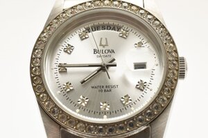 ブローバ 石付き デイト ラウンド シルバー 93191 クオーツ メンズ 腕時計 BULOVA