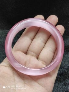 厳選 ピンク キャッツアイ 宝石 人工石 バングル 内径 58mm