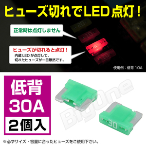 BigOne 切れたら光って知らせる インジケーター 内蔵 2個セット 低背 ASM ヒューズ 30A LED