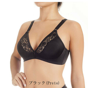 レディースブラジャー ライクラストレッチ ゆったりブラジャー ワイヤー無　(M)C75サイズ　ブラック(Preto) 121577