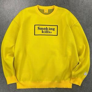 #FR2 エフアールツー スウェット トレーナー プルオーバー Smoking Kills Sweatshirt ロゴ刺繍 イエロー メンズ XL ビッグサイズ FRK006