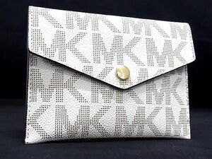 ■美品■ MICHAEL KORS マイケルコース I-1211 MK柄 PVC カードケース パスケース カード入れ アイボリー系×ブラウン系 DG4288