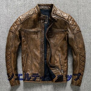 良い品質☆レザージャケット メンズ ハレージャケット　バイクジャケット　高級　牛革　本革　革ジャン S～5XL