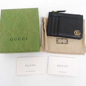 グッチ GUCCI GGマーモント カードケース パスケース コインケース 黒 657589 中古 美品 [質イコー]