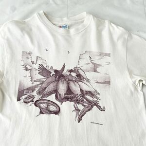 90s 珍プリント PRIMAL WEAR コンドル ロードレーサー ホラー Tシャツ HANES USA製 シングルステッチ ビンテージ （ 90年代 自転車 スカル