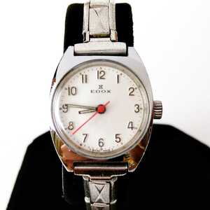 動作品 EDOX エドックス 赤針 SWISS MADE スイス時計 アンティーク レディース腕時計 機械式 手巻き式 稼働品 b428