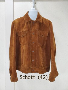 ヴィンテージ◆USA製 SCHOTT ショット スエードレザージャケット レザーブルゾン MADE IN USA(42/XL)ブラウン 茶色