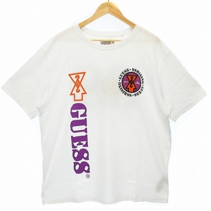 未使用品 ゲス GUESS 19 GUESSx88RISING GUE88RISING Tシャツ カットソー 半袖 クルーネック コットン ロゴ プリント XS 白 紫 メンズ