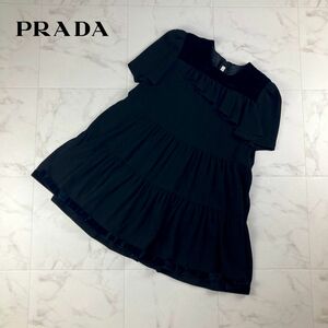 美品 PRADA プラダ ティアードチュニックワンピース 素材切替 レディース 黒 ブラック サイズ38*LC1160