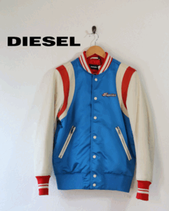 新品★最大値下げ　DIESEL ディーゼル スタジアムジャンパー　スタジャン レザー 本革　ブルーｘレッドｘアイボリー　サイズS　86,900円