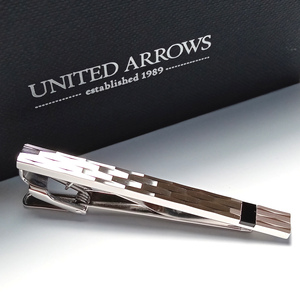 【uat34】UNITED ARROWS ユナイテッドアローズ ネクタイピン/タイバー シルバー×ブラック 黒 オニキス カットデザイン 新品