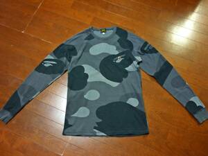 A BATHING APE/アベイシングエイプ★迷彩サーマルロンT★ワッフル素材★長袖グレー系カモフラ柄★サイズXL