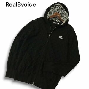 RealBvoice リアルビーボイス 秋冬 チェッカー リンクス★ ウール ニット パーカー フーディー Sz.L　メンズ 黒　A4T11852_B#K