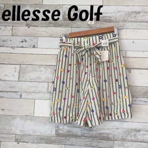 【人気】ellesse Golf/エレッセ ゴルフ ストライプ柄 ハーフパンツ ゴルフウェア ホワイトｘティーグリーン サイズM レディース/A576