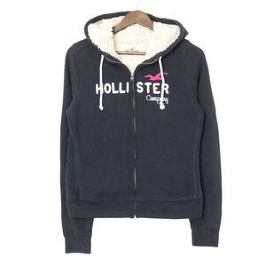 HOLLISTER ホリスター 秋冬 裏ボア★ ロゴ フルジップ パーカー Sz.L レディース ネイビー　E5G00024_1#T