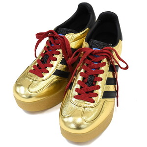 1円 ◆未使用品 GUCCI adidas グッチ×アディダス スニーカー ガゼル 725628 レースアップ ウェッジソール 38◆K.Cimu.tI-dm23