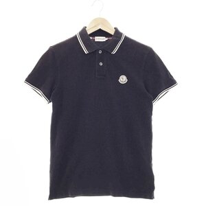 ●モンクレール MONCLER 半袖 鹿の子 ライン ワッペン ポロシャツ メンズS ブラック SLIM FIT トップス コットン 110918327800 1AA/92193