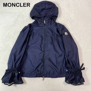 ☆美品☆ MONCLER モンクレール　ADDIS フリル　ロゴ刺繍　ナイロンジャケット　レディース　ネイビー　S Mサイズ相当