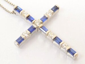 新品同様 Damiani ダミアーニ ■ ルミエール クロス ネックレス K18WG×ダイヤモンド×サファイア ホワイトゴールド レディース □6F6H