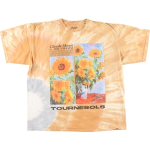 古着 PHILCOS Claude Monet クロードモネ ひまわり タイダイ柄 アートTシャツ メンズL /eaa431631 【SS2409_30%】