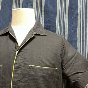 rare 60s hilton half sleeve bowling shirt usa solid 60年代 ヒルトン ボーリングシャツ アメリカ製 黒 無地