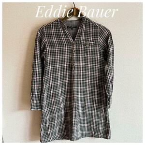 Eddie Bauer チェック柄 長袖チュニック ロングシャツ